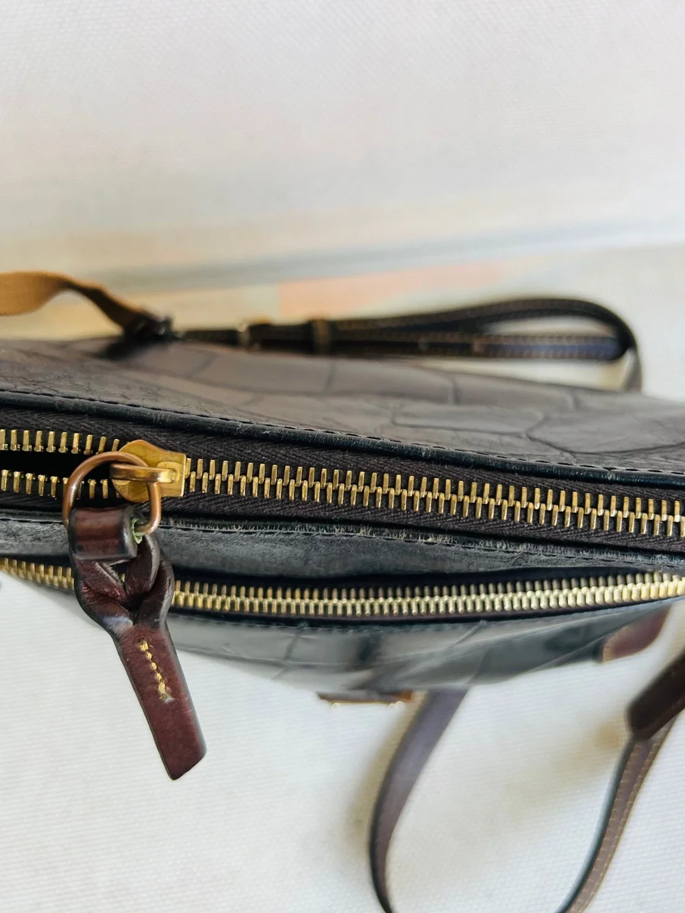 Dooney & Bourke Black Croc-Embossed Leather Messenger Bag
